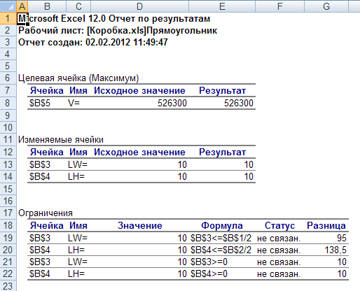 Отчёт по результатам